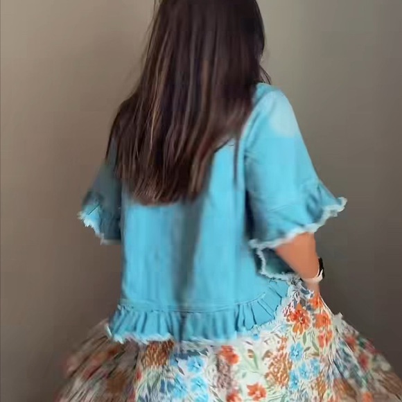 Blue Denim Ruffle Jacket - Picture 12 of 12